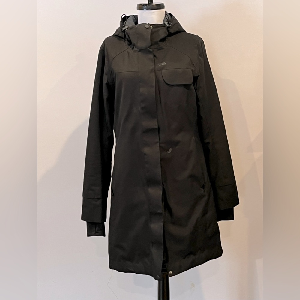 Lole Black Trench Coat with High Collar and Quilted Texture